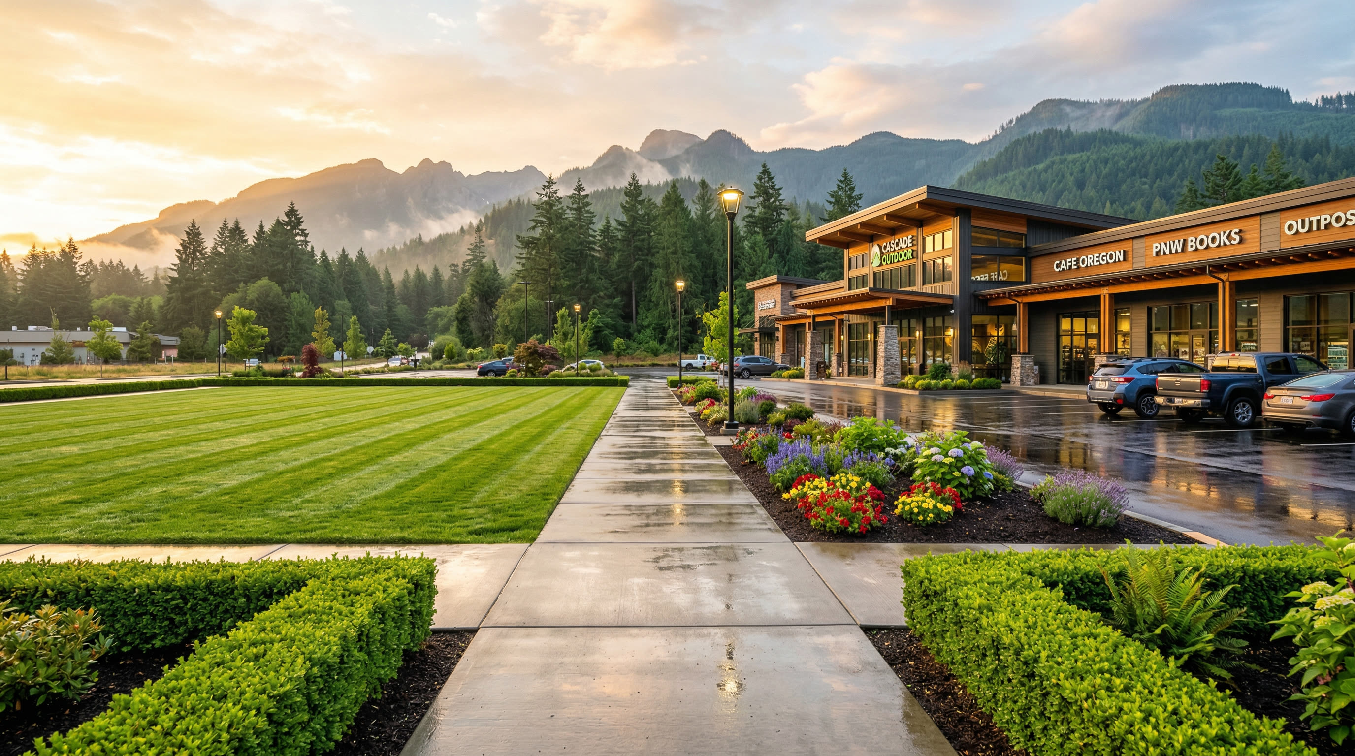 Pristine commercial property maintained by ManageMowed in the Ballard and Northwest Seattle